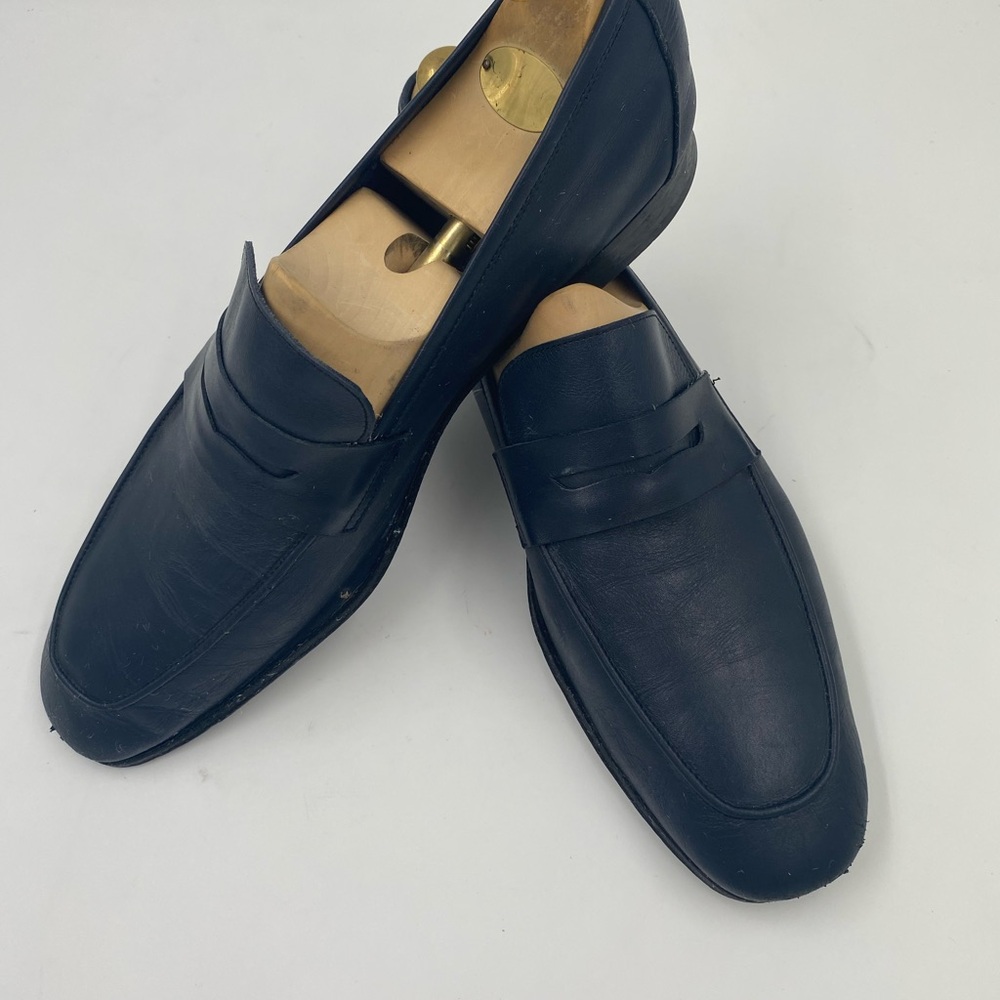 Paul Stuart Navy Leather Slip-Ons Size 9.5